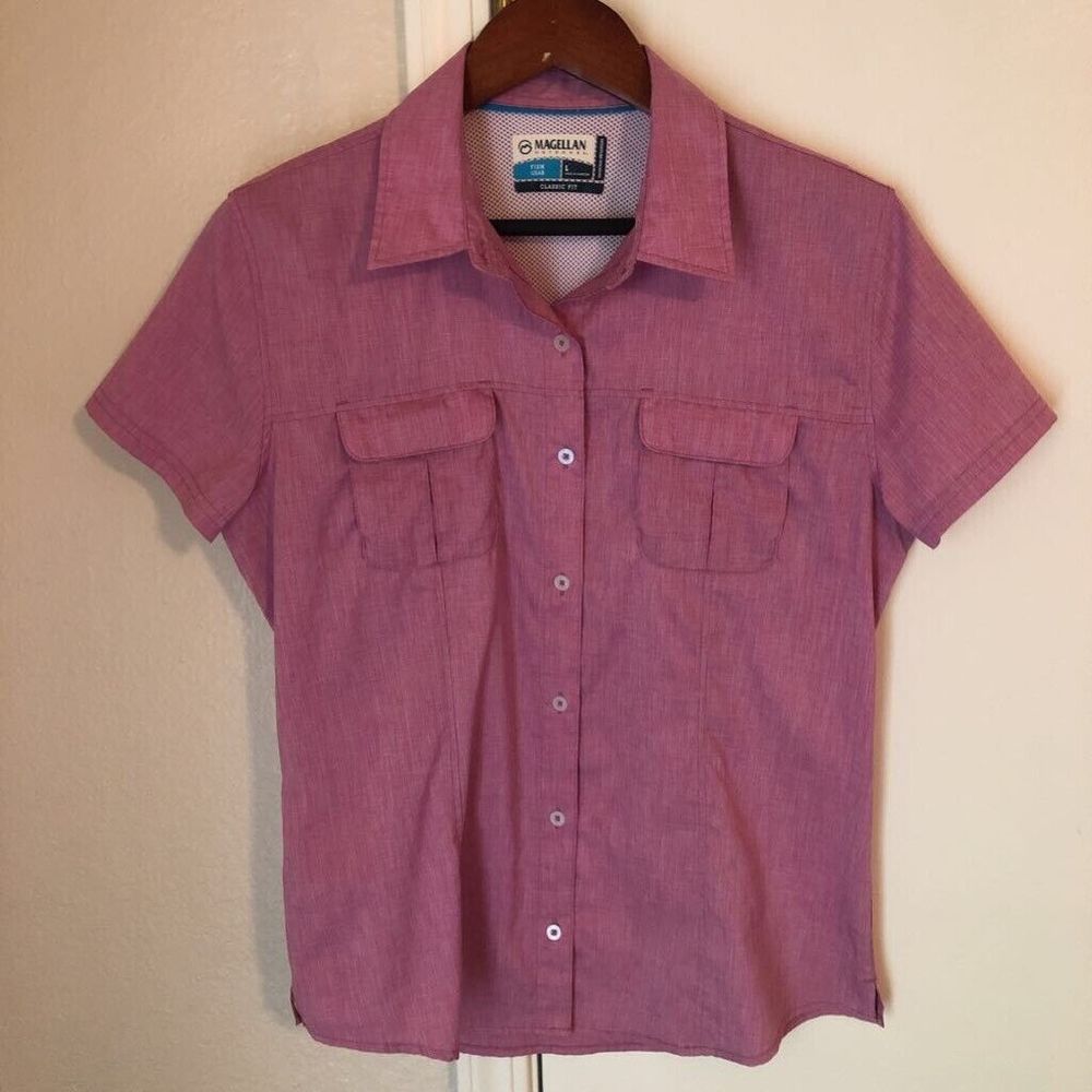 Magellan Womens Shirt Top Pink Short Sleeve Collar Moisture Wicking Fishing L